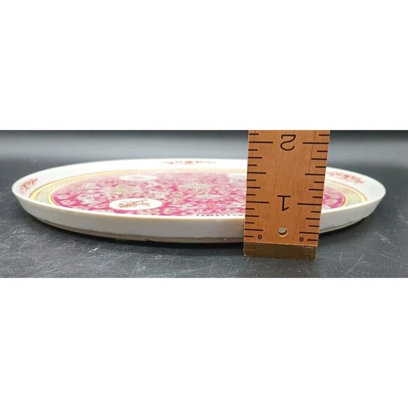 Vintage Mun Shou Famille Pink Circle Platter Chinese Jingdezhen Longevity 10” - Picture 6 of 6